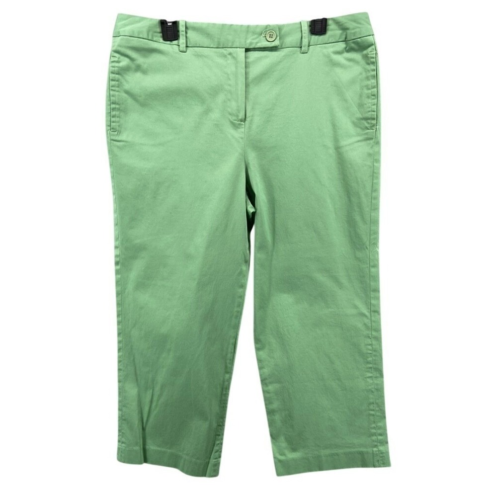 Larry Levine Pants Womens Sz 16 Cropped Chino Green Stretch Cotton Capris